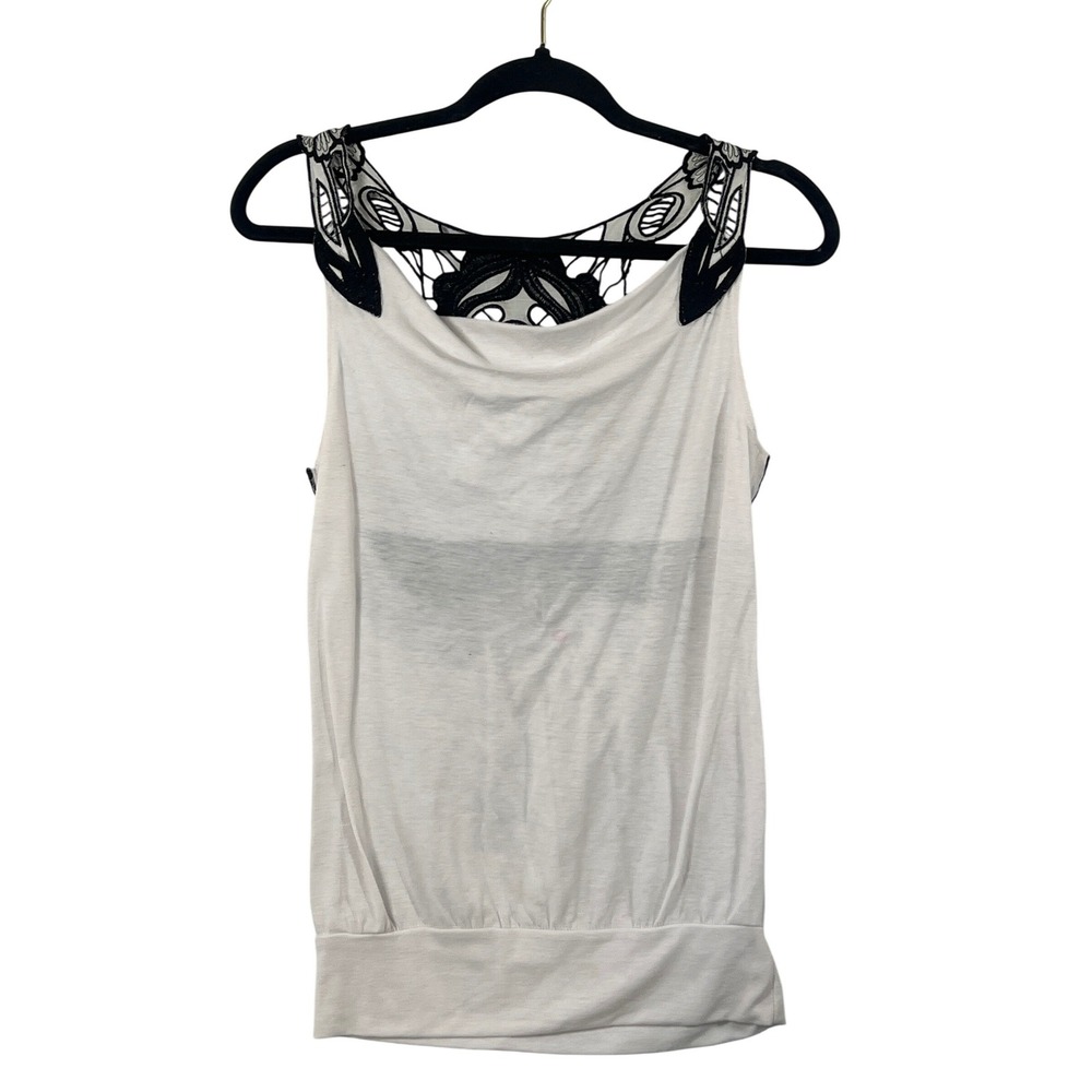 Body Central Y2K Blue White Black Floral Racer Back Tank Tops Small Grunge Punk - Picture 2 of 8
